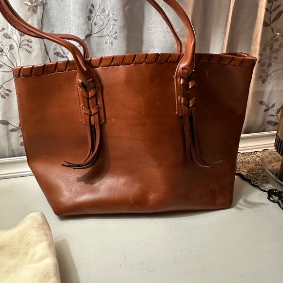 Frye Layla Concho Cognac Leather Shopper Tote with Braided Detail - Picture 4 of 14